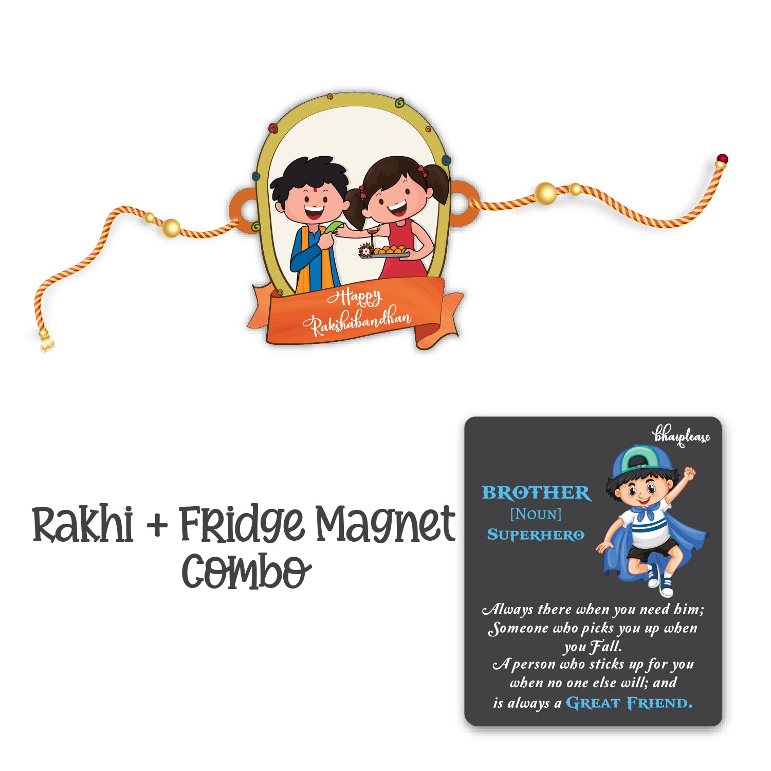 Happy Rakshabandhan Wooden Rakhi With Brother Is Superhero Fridge Magnet – Festival Theme Rakhi | Bhai Please