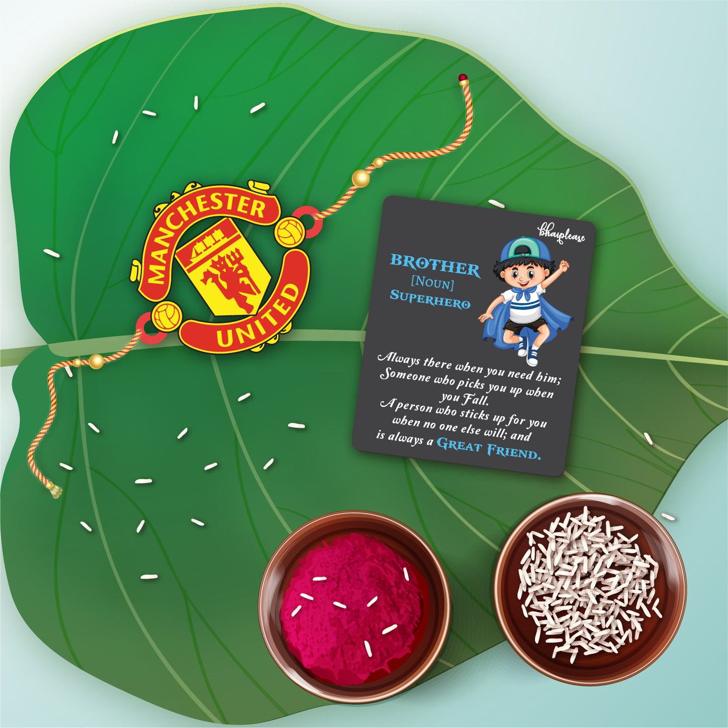 Manchester United Rakhi With Brother Is Superhero Fridge Magnet – Football Theme Rakhi | Bhai Please