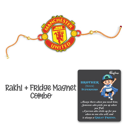 Manchester United Rakhi With Brother Is Superhero Fridge Magnet – Football Theme Rakhi | Bhai Please