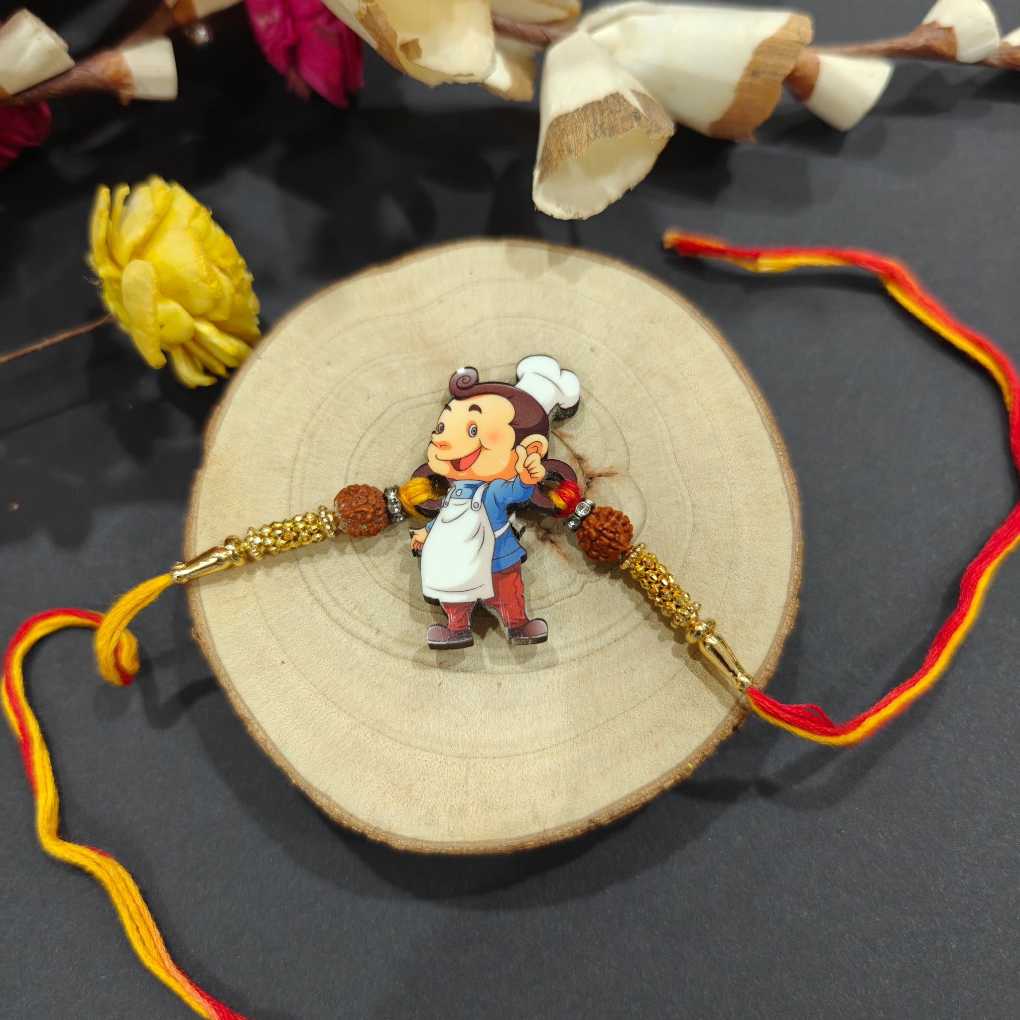 MasterChef Bhai Wooden Rakhi with Rudraksha thread – Rakhi for foodie brother