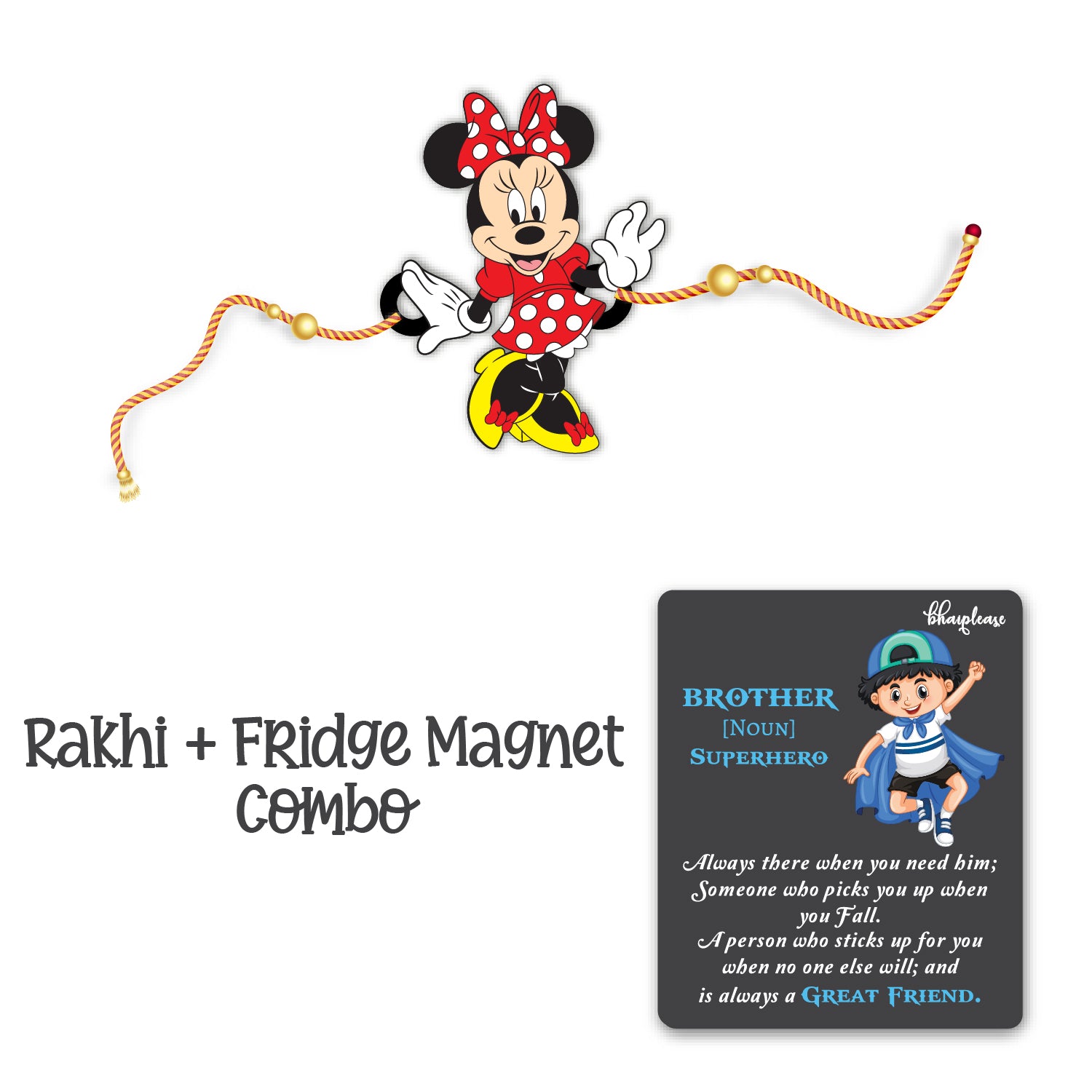 Minnie Lumba Rakhi  with Mega Combo – Cartoon Theme Rakhi | Bhai Please