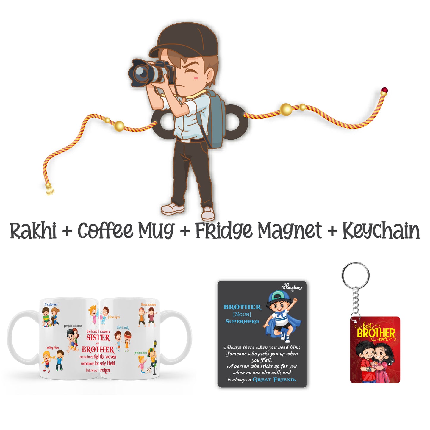 Photographer Bhai Wooden Rakhi With Mega Combo
