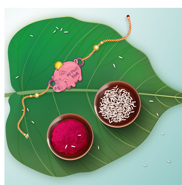 Quirky Rakhi with piggy bank design – Raksha Bandhan for baby brother
