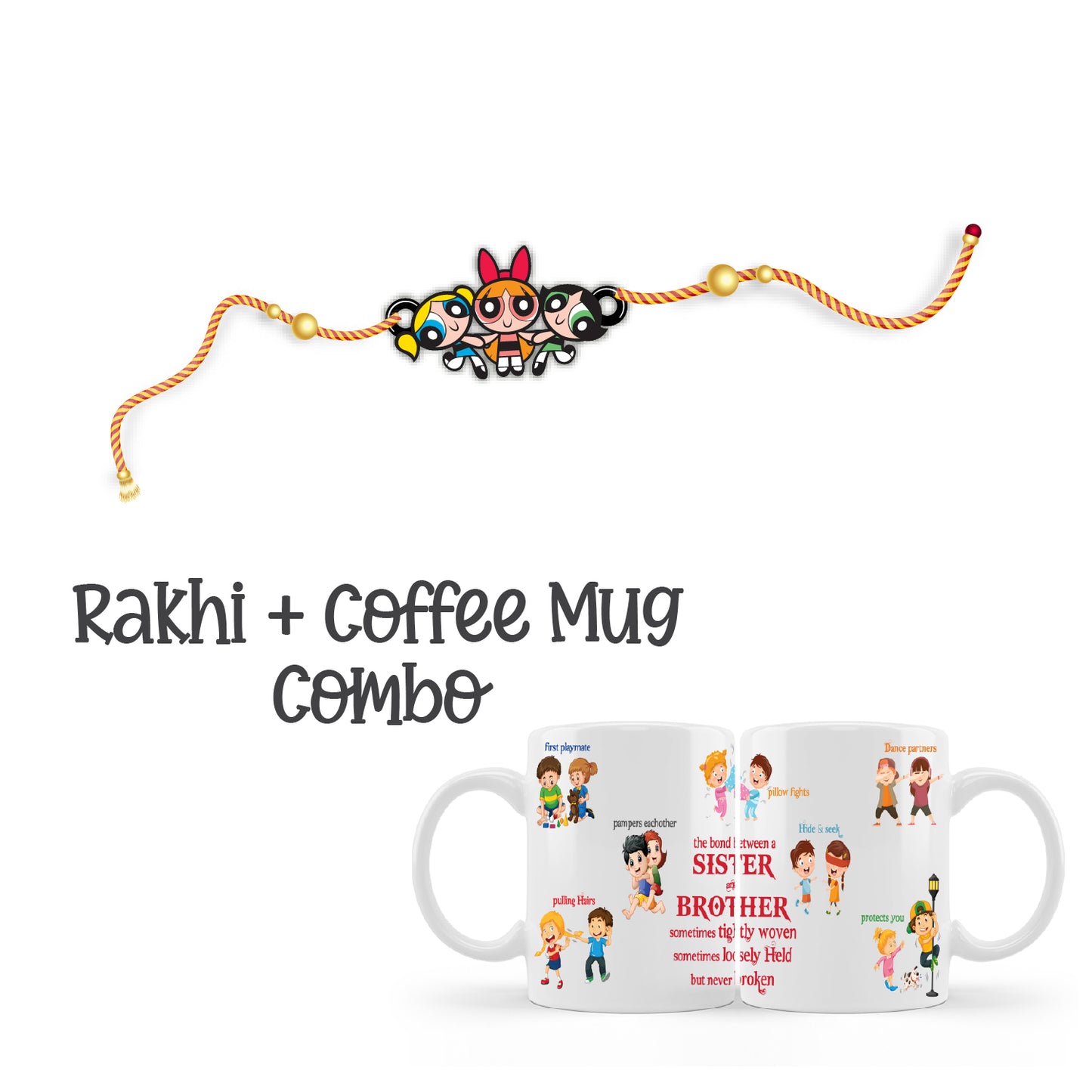 Powerpuff Girls Wooden Rakhi With Mug – Cartoon Theme Rakhi | Bhai Please