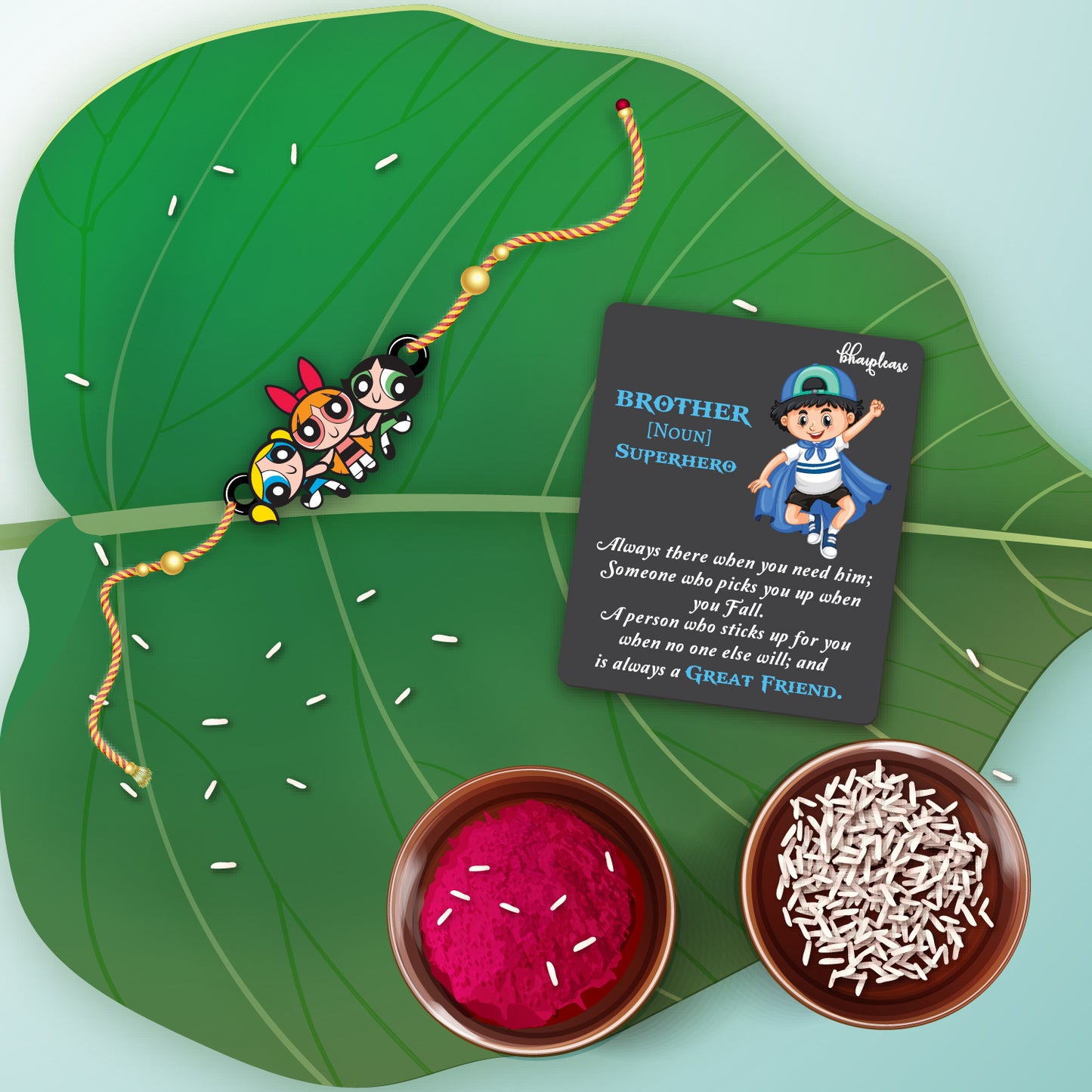 Powerpuff Girls  Wooden Rakhi With Magnet – Cartoon Theme Rakhi | Bhai Please