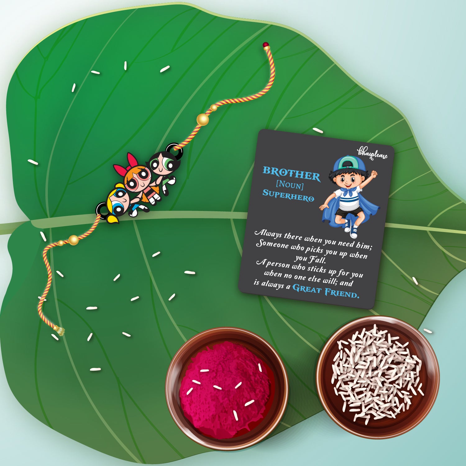 Powerpuff Girls  Wooden Rakhi With Magnet – Cartoon Theme Rakhi | Bhai Please