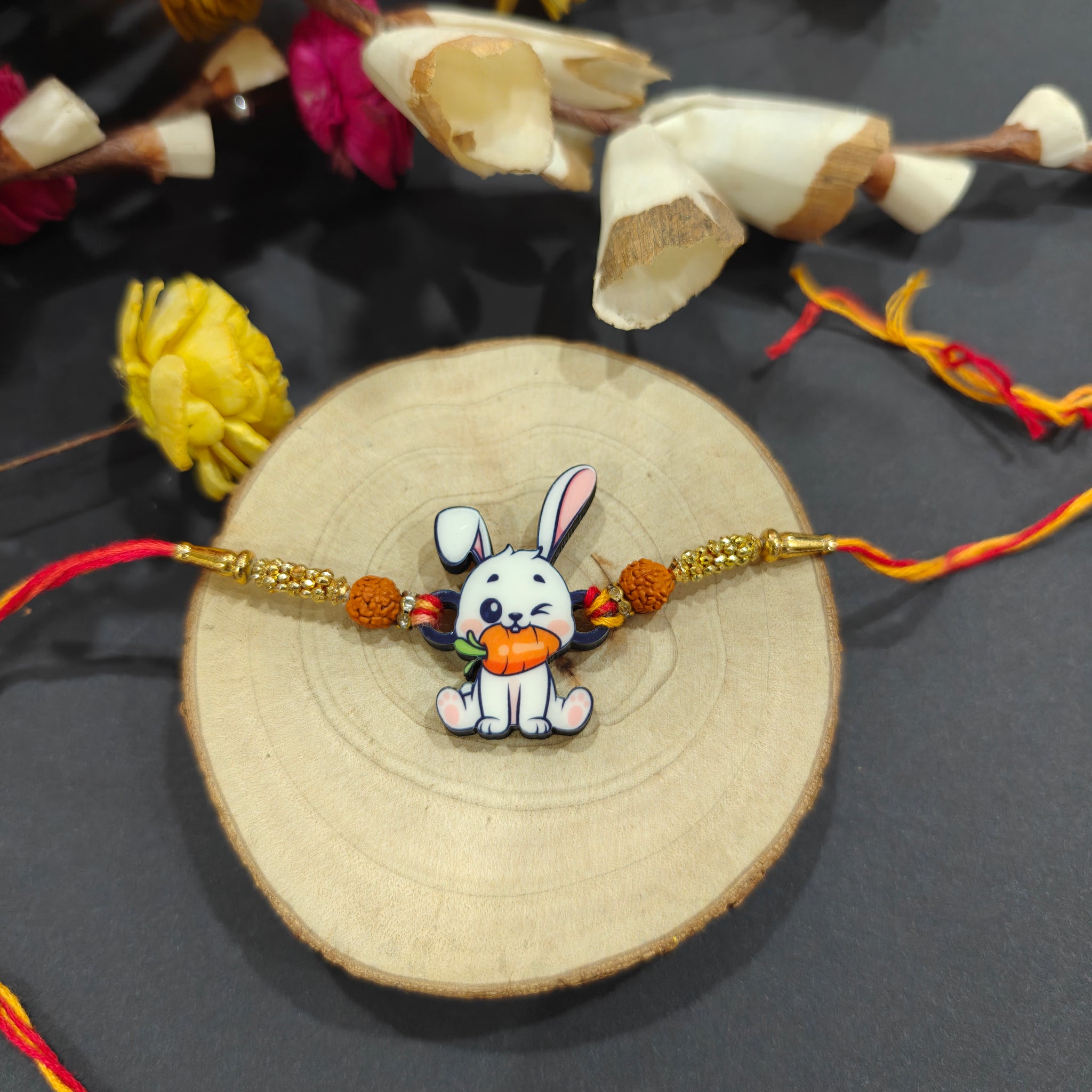 Rabbit Wooden Rakhi for kids – cute bunny-themed Rakhi design