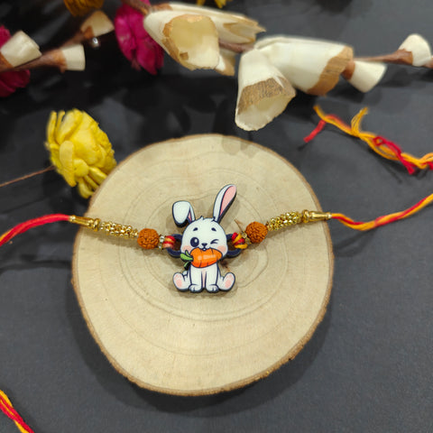 Rabbit Wooden Rakhi for kids – cute bunny-themed Rakhi design