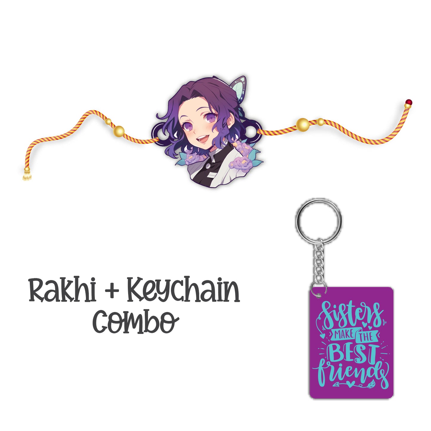 Shinobu Wooden Rakhi With Keychain – Anime Theme Rakhi | Bhai Please