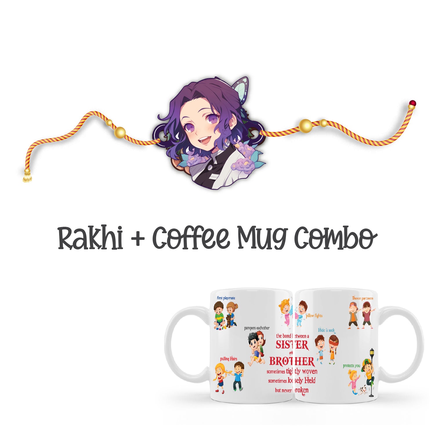 Shinobu Kocho Wooden Rakhi With Mug – Anime Theme Rakhi | Bhai Please