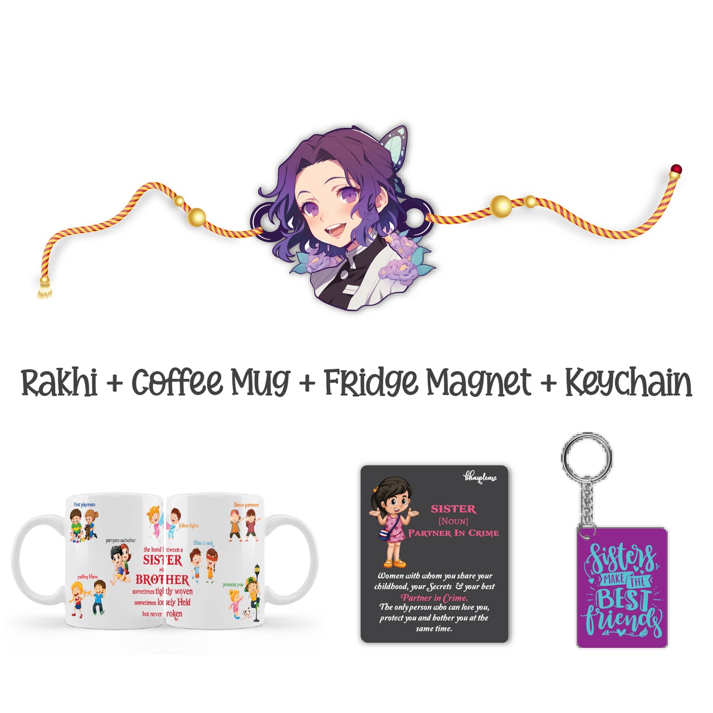 Shinobu Kocho Wooden Rakhi With Mega Combo – Anime Theme Rakhi | Bhai Please