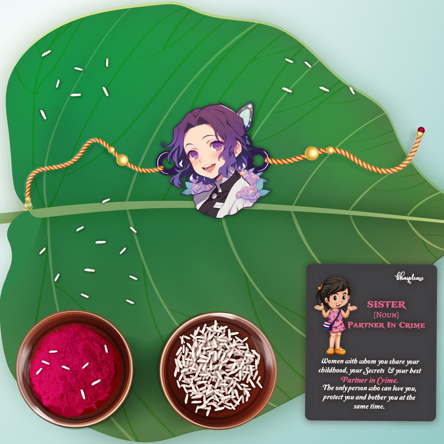 Shinobu Kocho Wooden Rakhi With Magnet – Anime Theme Rakhi | Bhai Please