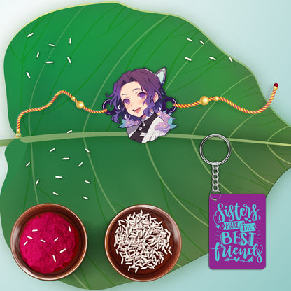 Shinobu Wooden Rakhi With Keychain – Anime Theme Rakhi | Bhai Please