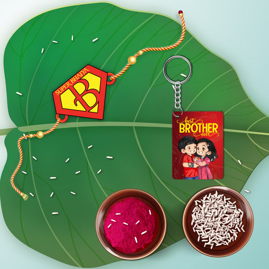 Super Bhaiya Rakhi  For Brother  With  Keychain
