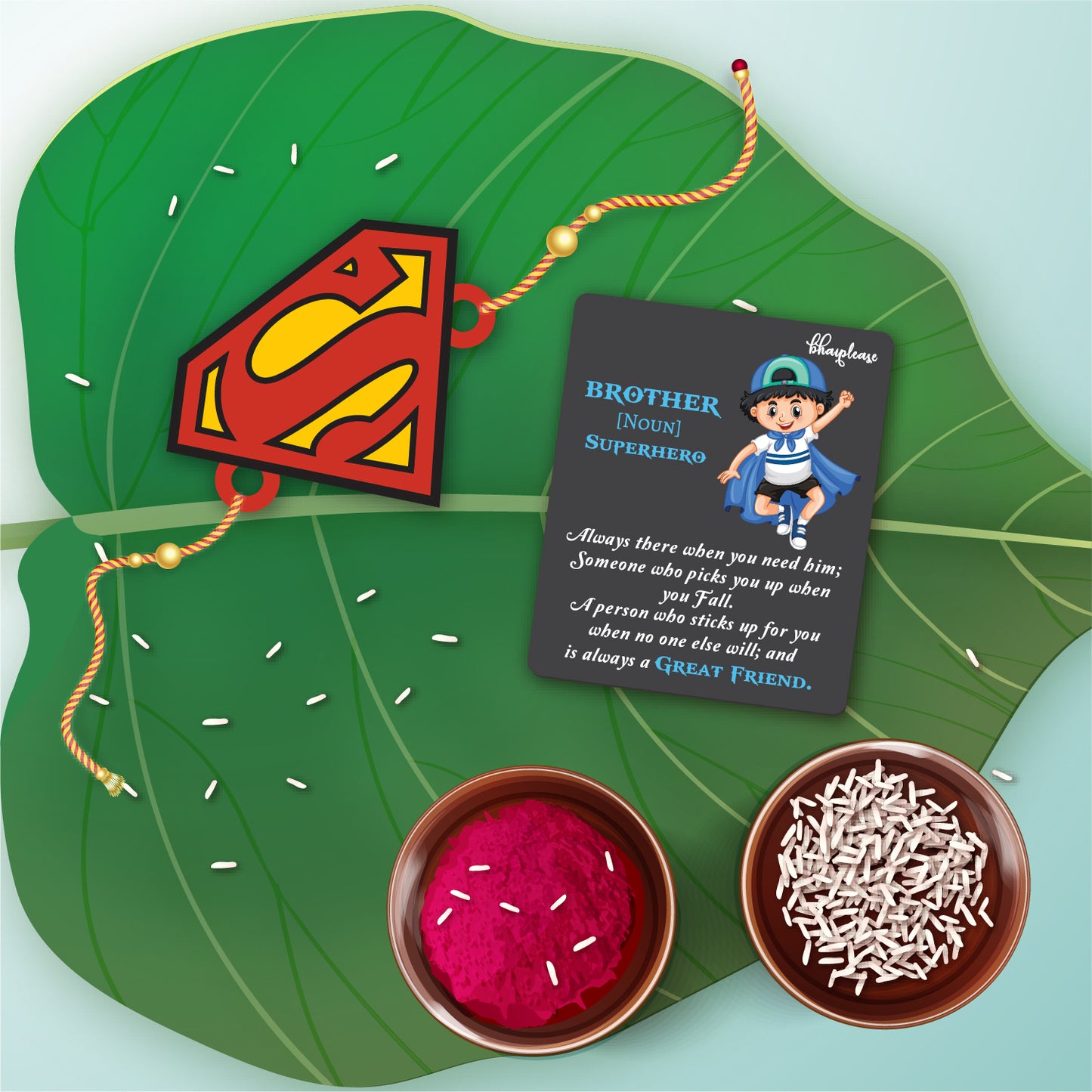 Superman Rakhi For Brother with Super Brother Fridge Magnet – Character Theme Rakhi | Bhai Please