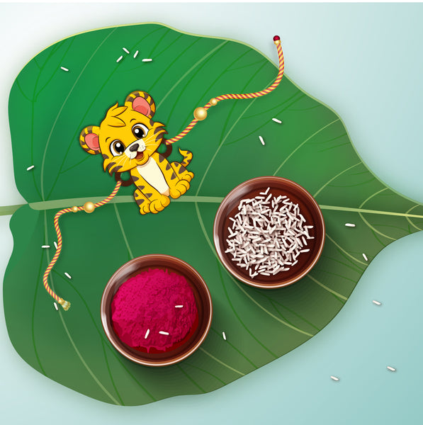 Cute tiger face Rakhi for baby brother – wooden Rakhi for Raksha Bandhan