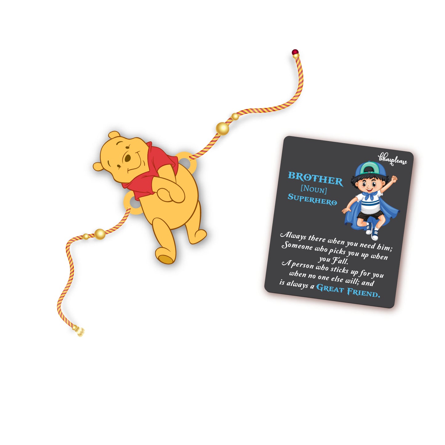 Winnie Pooh Wooden Rakhi With Brother Is Superhero Fridge Magnet