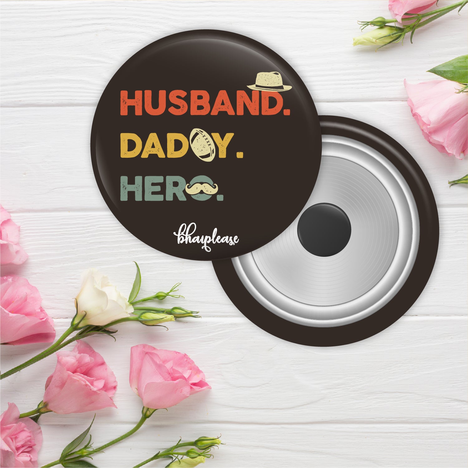 Husband Daddy Hero Round Fridge Magnet