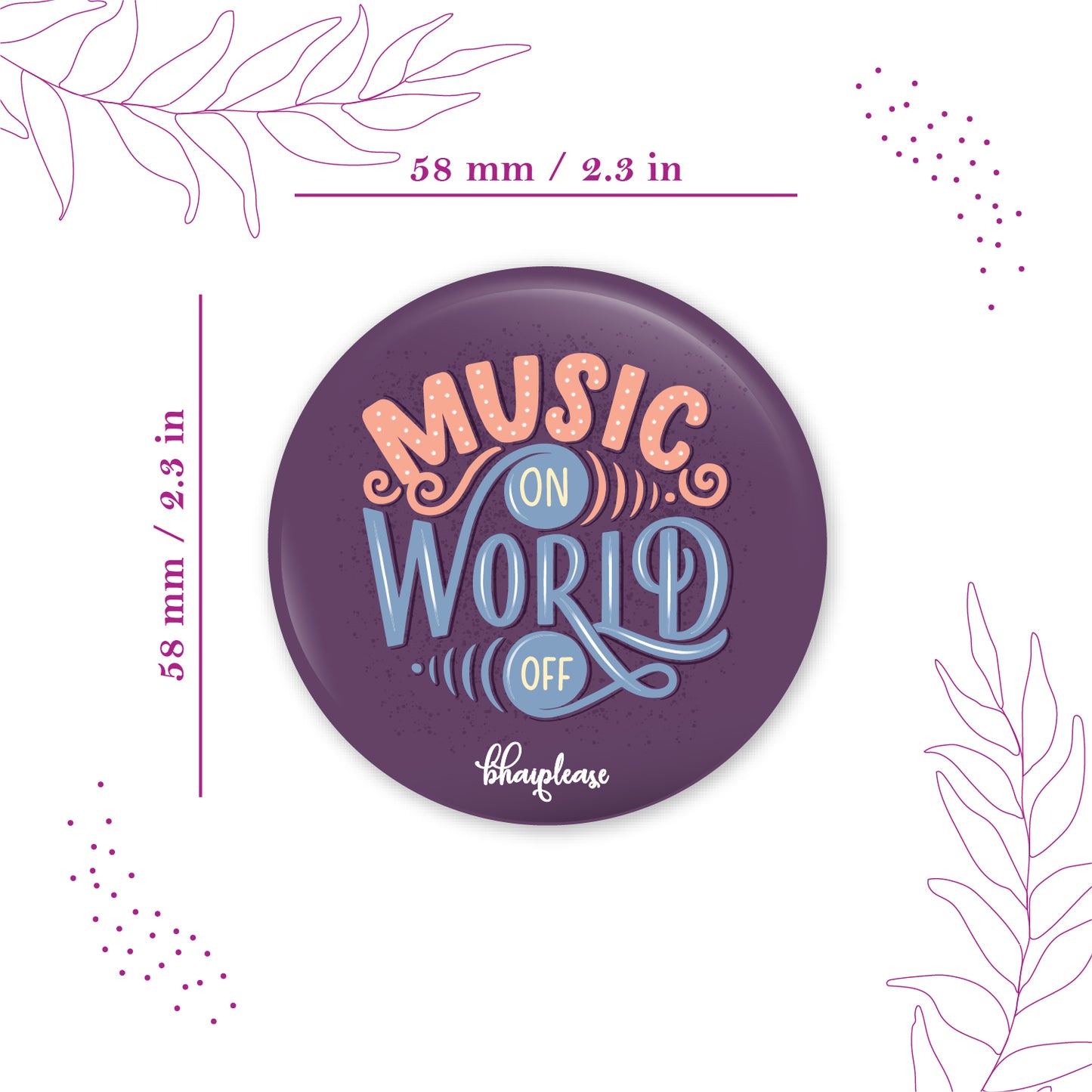 Music Off World On Round Fridge Magnet