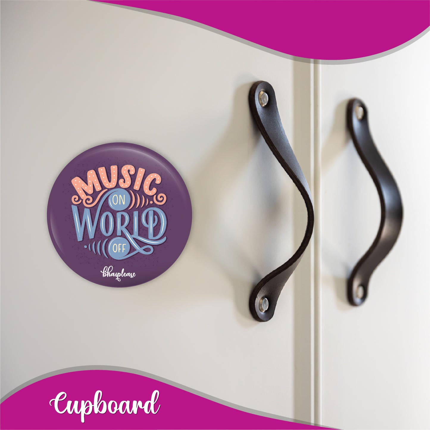 Music Off World On Round Fridge Magnet