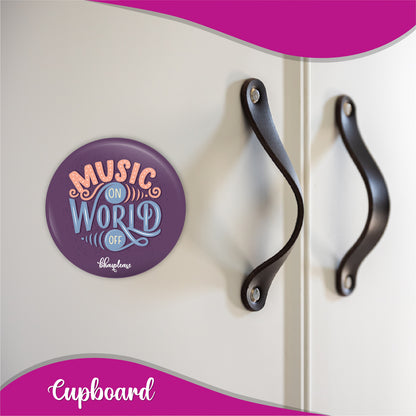 Music Off World On Round Fridge Magnet