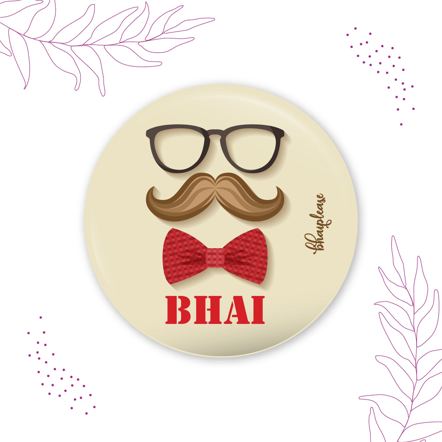 Mustache Bhai Round Fridge Magnet