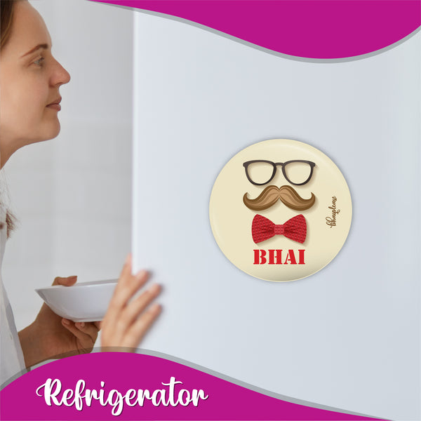 Mustache Bhai Round Fridge Magnet