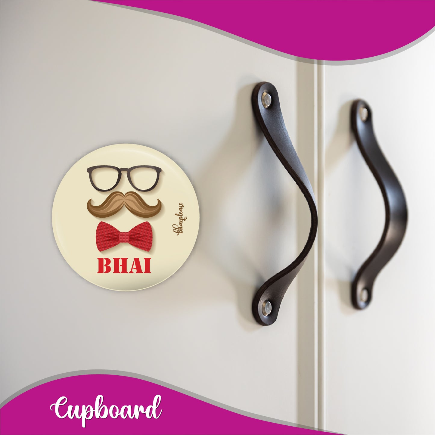 Mustache Bhai Round Fridge Magnet