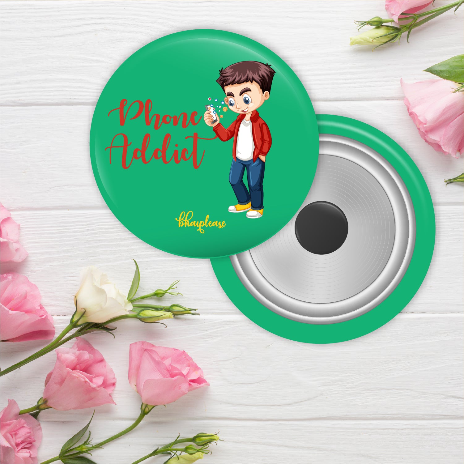 Phone Addict Round Fridge Magnet