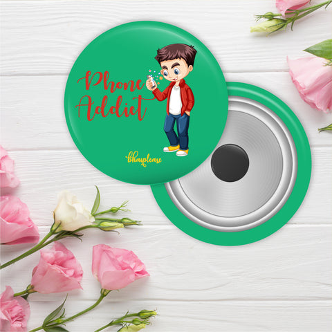 Phone Addict Round Fridge Magnet
