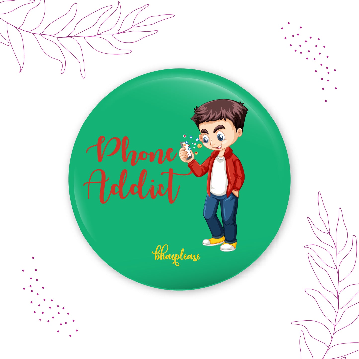 Phone Addict Round Fridge Magnet