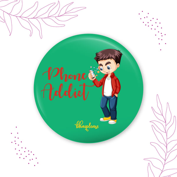 Phone Addict Round Fridge Magnet