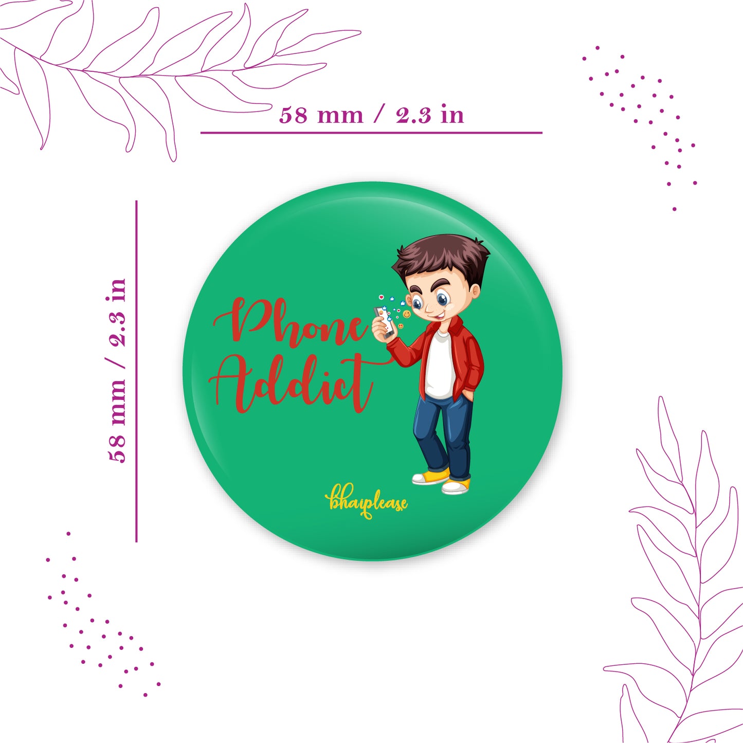 Phone Addict Round Fridge Magnet