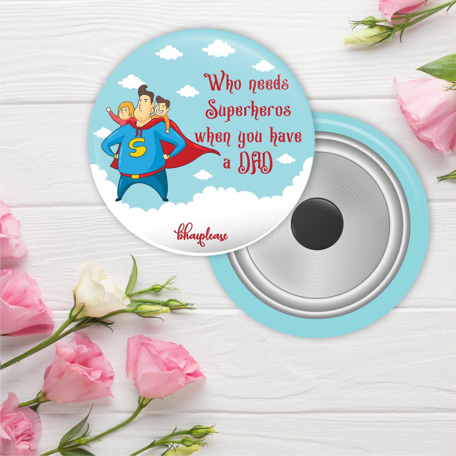 Superhero Dad Round Fridge Magnet