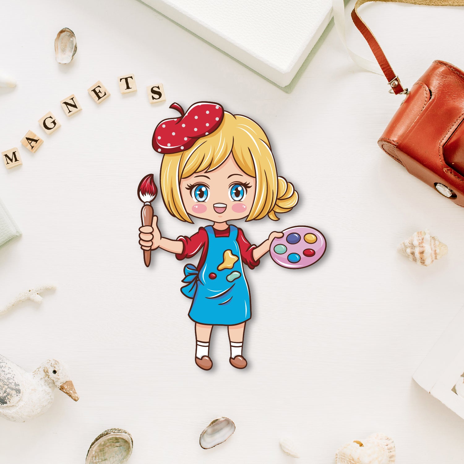 Artist fridge magnet with a palette and brush