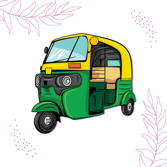 Detailed Indian tuk-tuk decorative magnet.