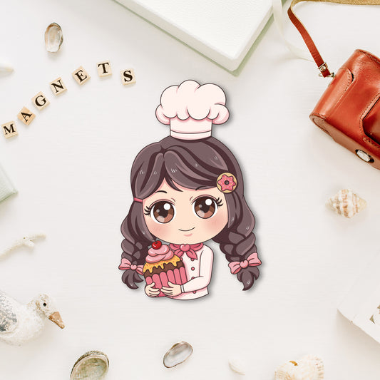Baker fridge magnet wearing a chef's hat