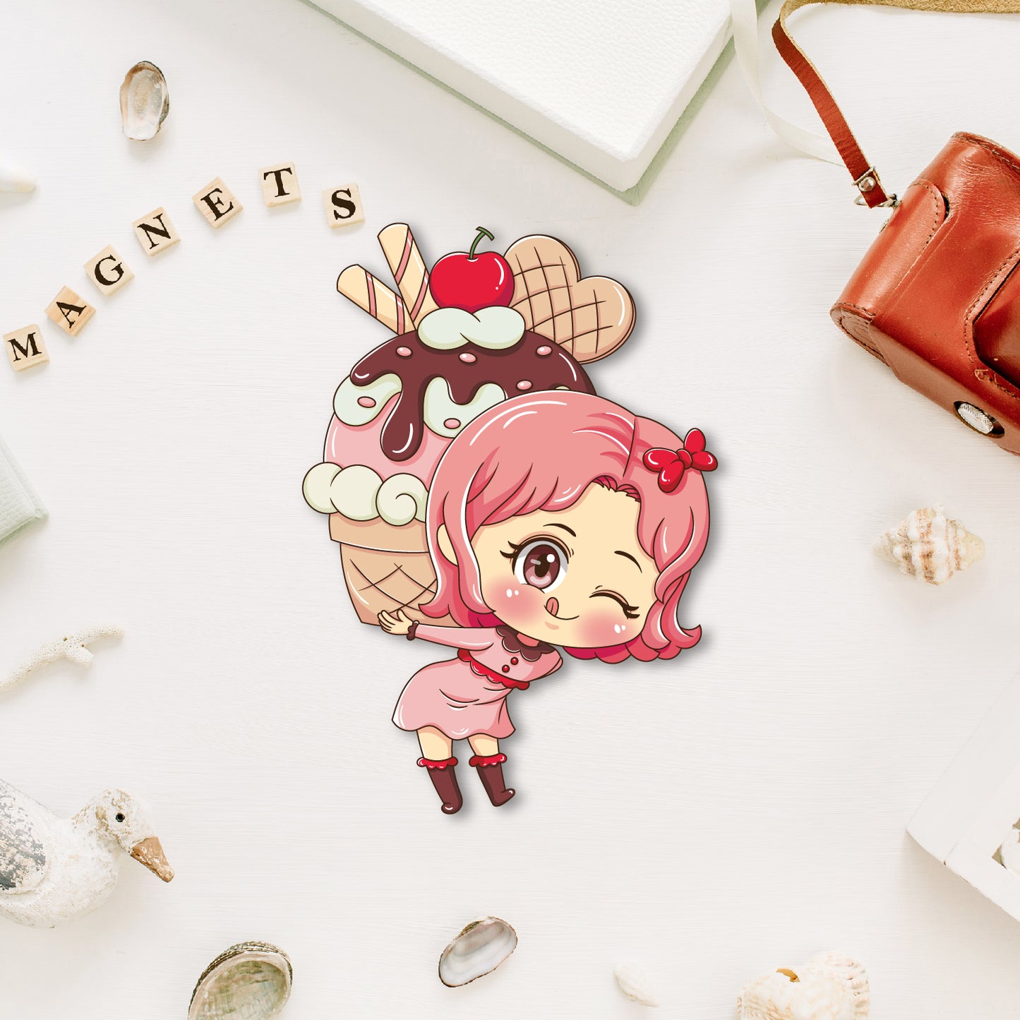 Baker magnet with a delicious-looking cake