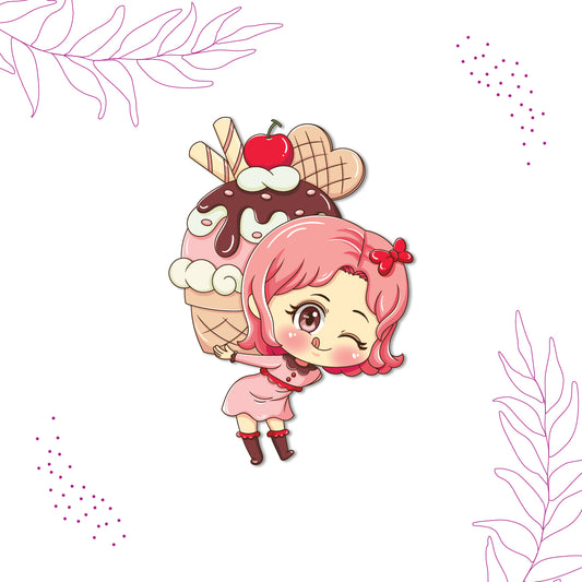 Chef magnet holding a freshly baked cake