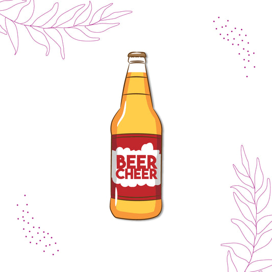 Close-up of a unique beer bottle fridge magnet with realistic details.