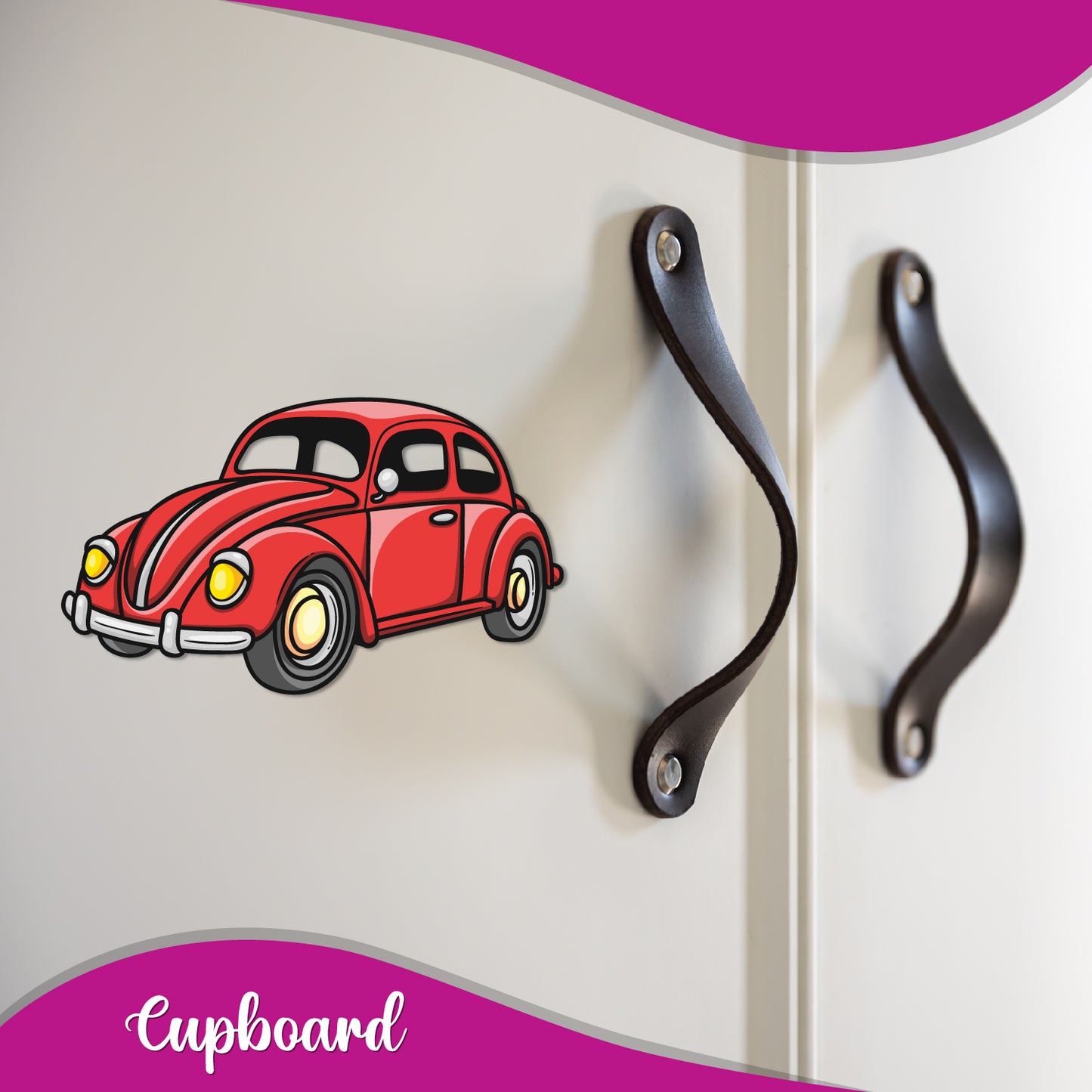 Stylish retro Beetle car magnet for fridge decor.
