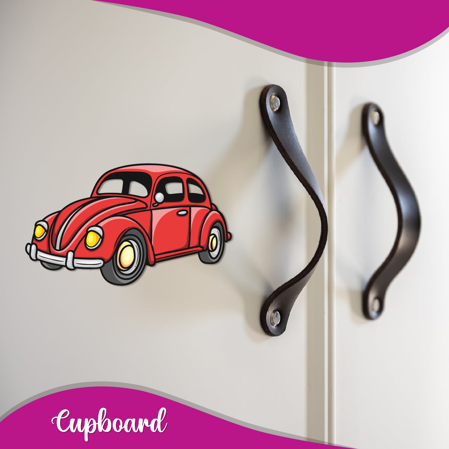 Stylish retro Beetle car magnet for fridge decor.