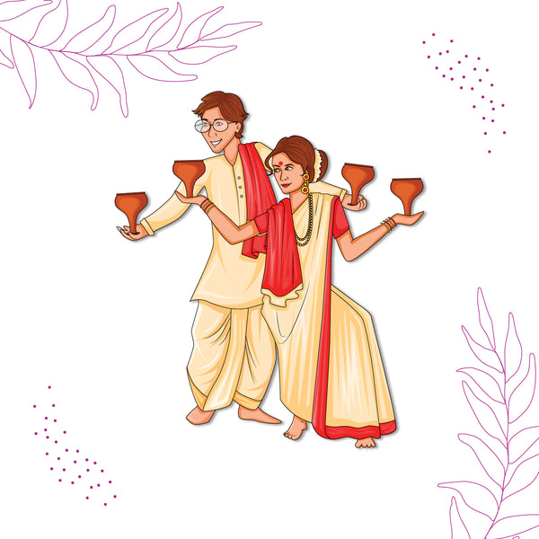 Bengali Couple Wooden Fridge Magnet