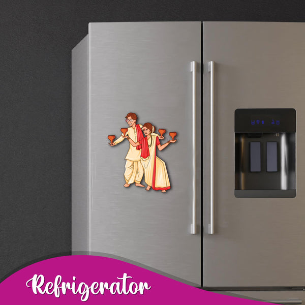Bengali Couple Wooden Fridge Magnet