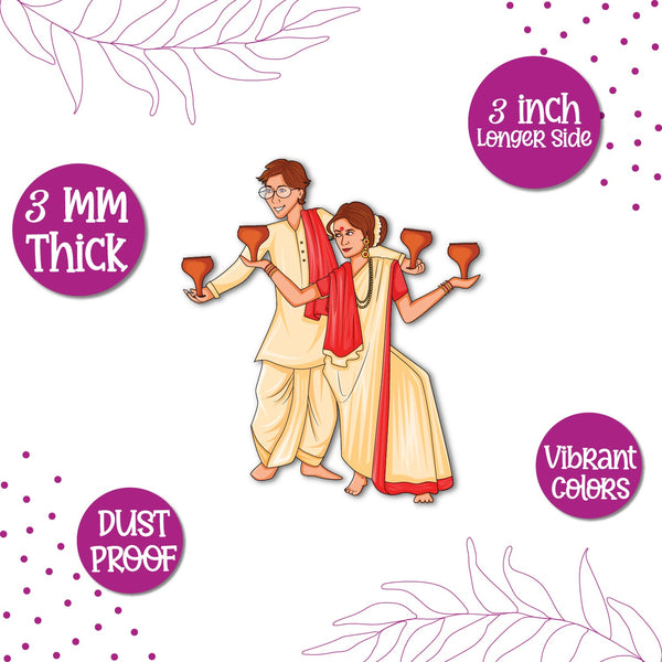 Bengali Couple Wooden Fridge Magnet