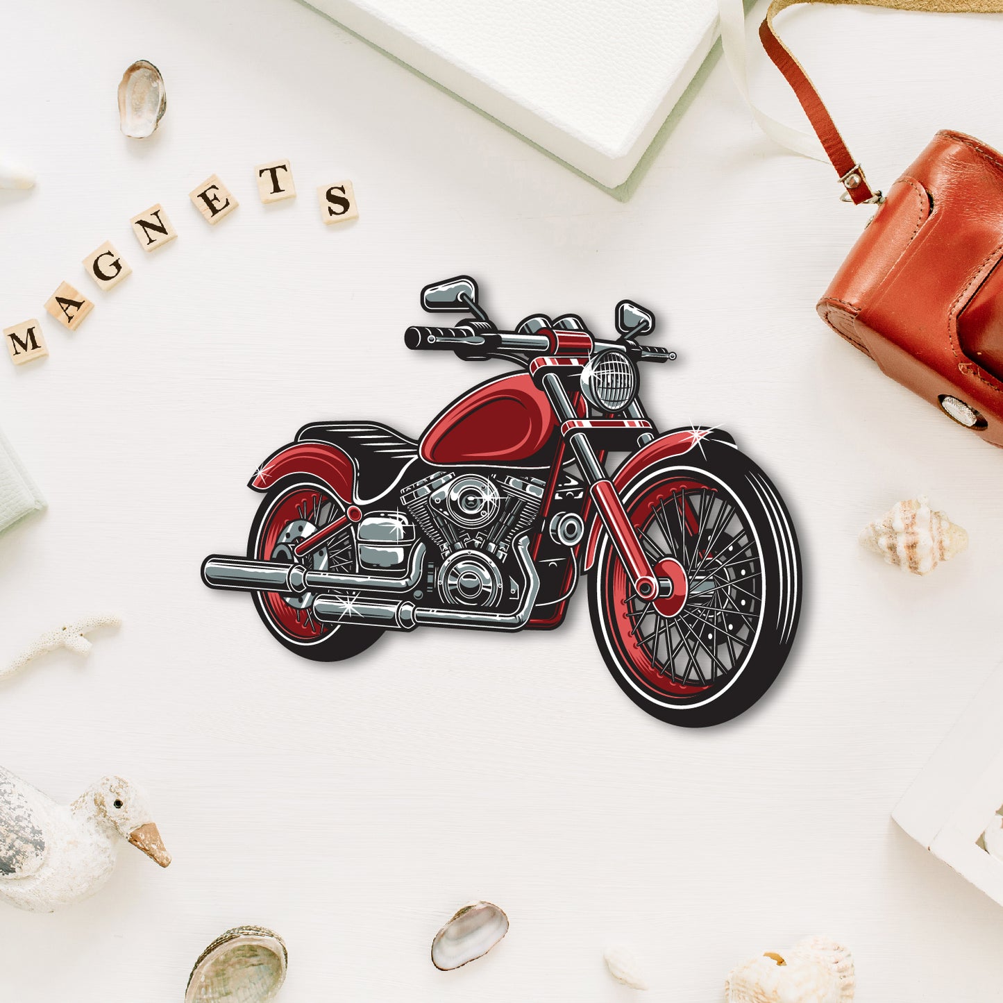 Stylish motorbike fridge magnet.