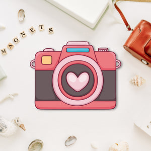Camera with heart Wooden Fridge Magnet