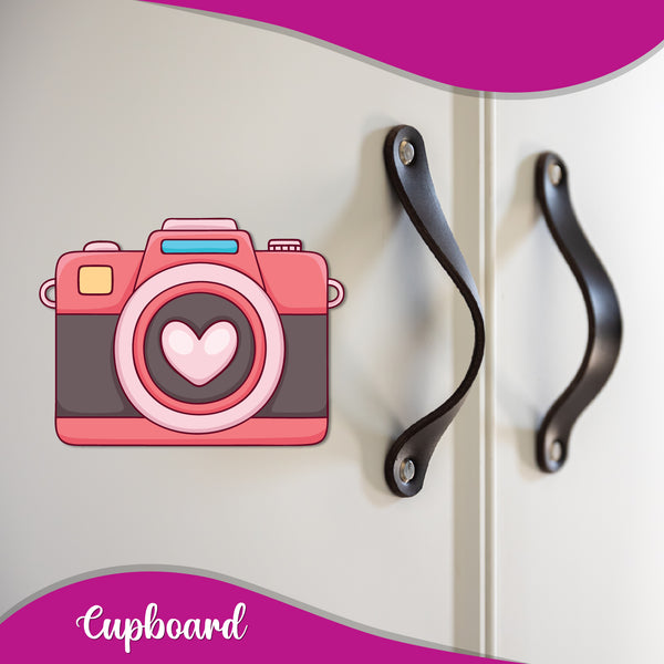 Camera with heart Wooden Fridge Magnet