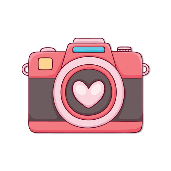 Camera with heart Wooden Fridge Magnet