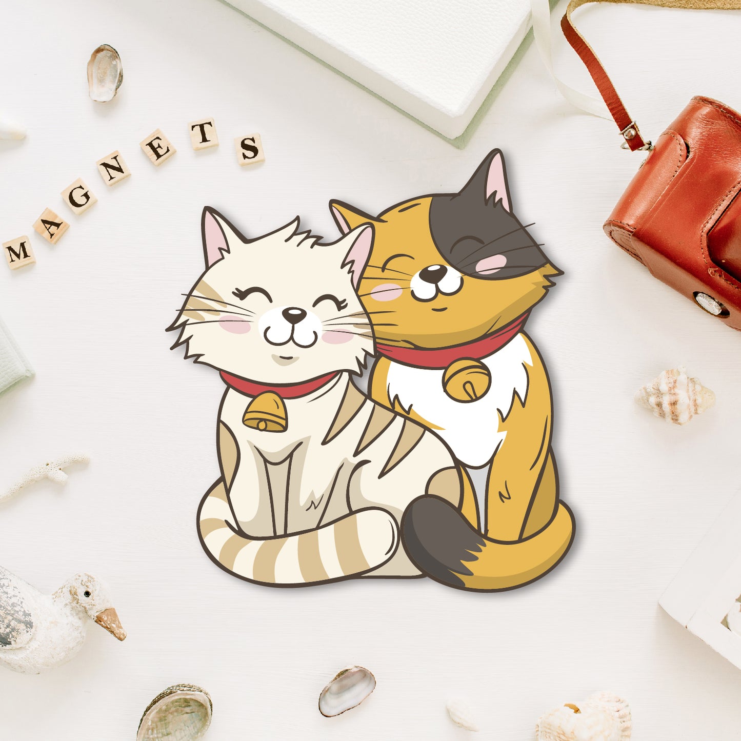 Premium wooden cat couple fridge magnet handmade in India